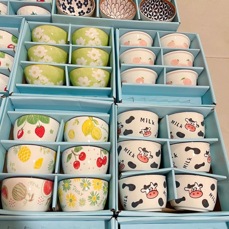 Bộ 6 bát ăn cơm gia đình có hộp quà 20/11, quà tặng sinh nhật, chén bát ăn cơm nhiều màu, chén sứ kiểu Nhật