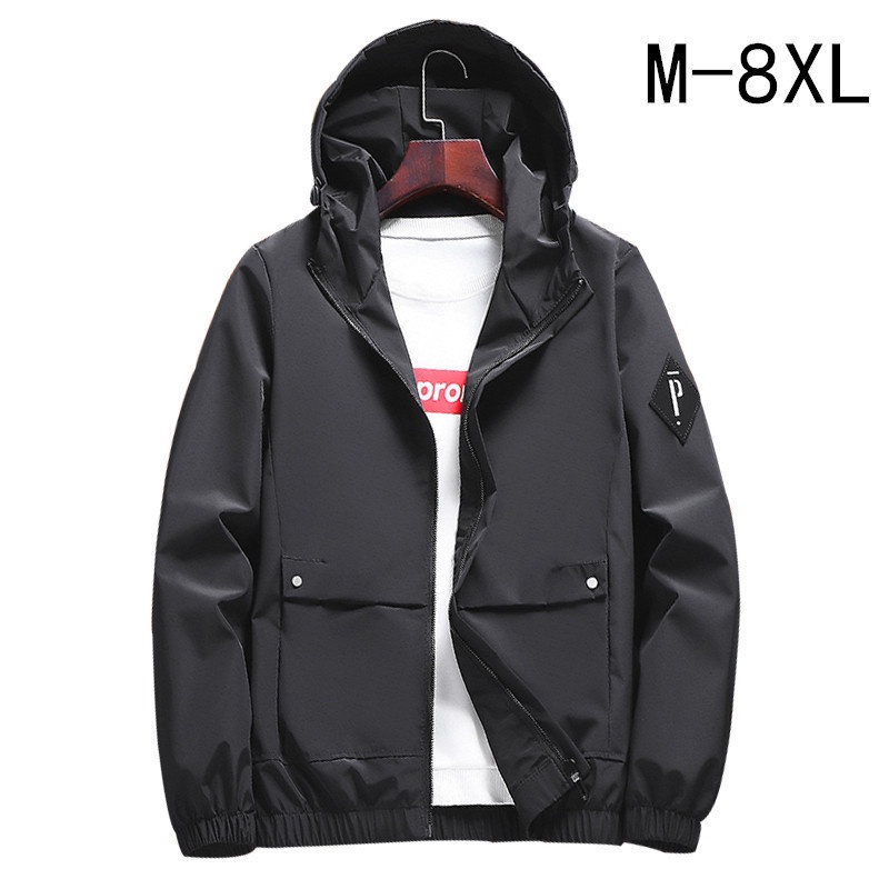 Áo Khoác Bomber Mỏng Có Mũ Cổ Đứng Size Lớn Thời Trang Xuân Thu Cho Nam