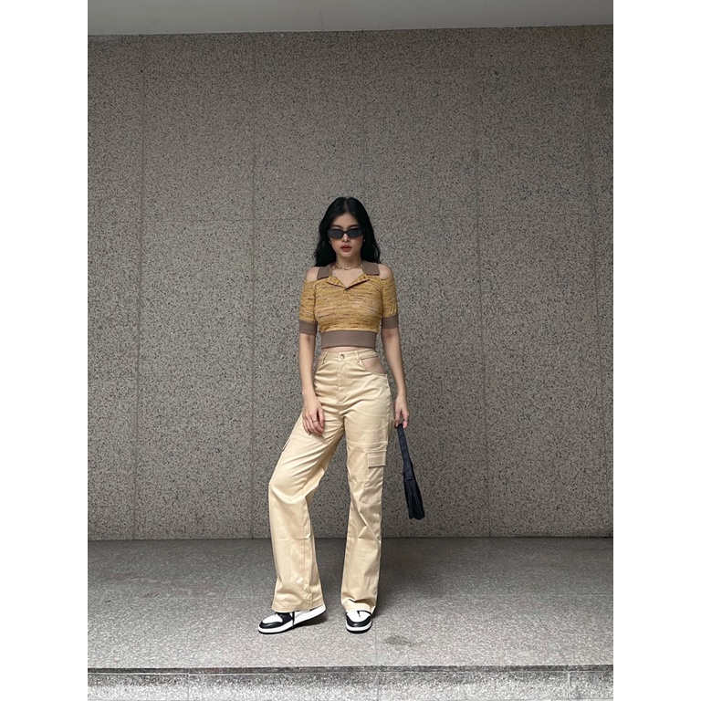 Áo polo croptop hở vai độc đáo be nữ BLMDE | BigBuy360 - bigbuy360.vn