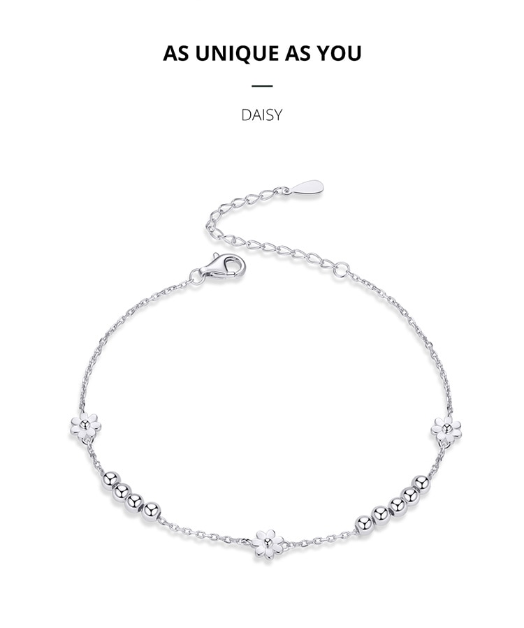 Vòng tay Bamoer bạc Sterling 925 thật xỏ hạt hình hoa cúc thời trang dùng làm quà tặng cho nữ SCB146