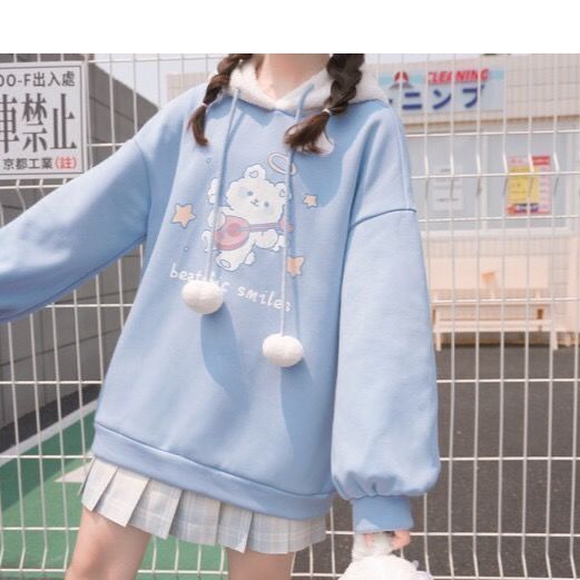 Áo hoodie nhung dày xinh xắn phong cách Nhật Bản thời trang dành cho nữ