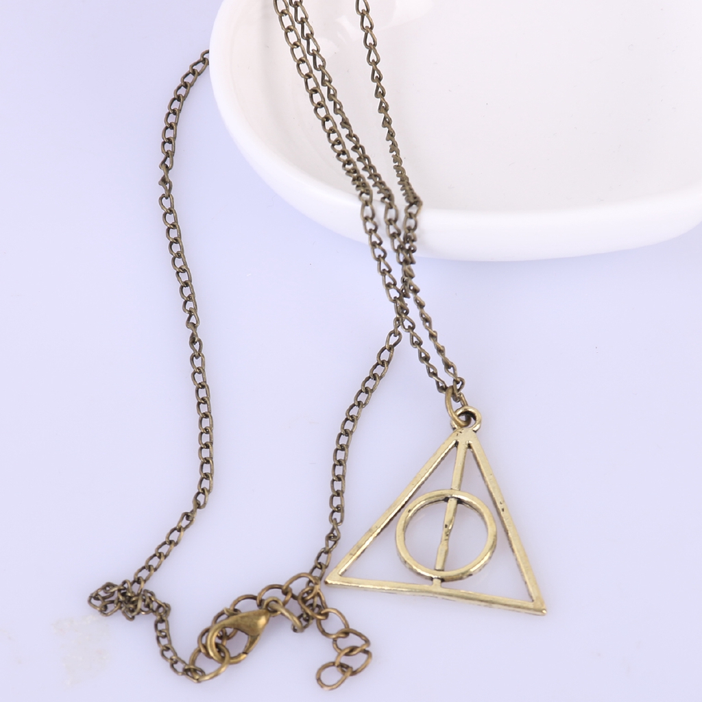 Dây chuyền hình tròn lồng trong tam giác phong cách retro bằng kim loại mạ vàng bạc dành cho nữ