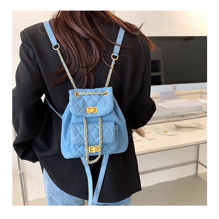 Ba Lô JASMIN NOIR Denim Họa Tiết Ca Rô Đơn Giản Thời Trang Dành Cho Nữ