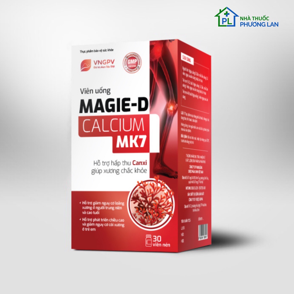 MAGIE-D CALCIUM MK7 30V- Viên uống Canxi hữu cơ từ tảo biển đỏ giúp xương chắc khoẻ, giảm tê bì, không táo bón, lắng cặn