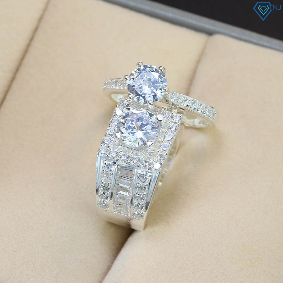 Nhẫn đôi nam nữ đính đá bạc thật đính đá khắc tên ND0481 - Trang sức TNJ