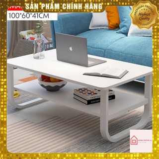 (SIÊU HOT) Bàn trà chân sắt, bàn trà sofa vân gỗ 2 tầng kích thước 100x60x41cm M023-10A
