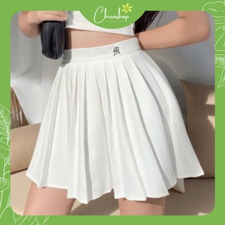(MẪU MỚI)Chân váy tennis dập ly cạp thêu chữ M khoá lệ hông❤váy nữ 2 màu đen và trắng, chân váy đẹp có 4 size S,M,L,XL