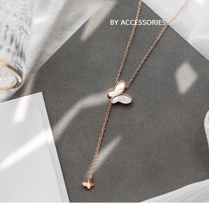 Dây chuyền titan butterfly hình bướm cẩm xà cừ phối dây thả dài không gỉ WN2116