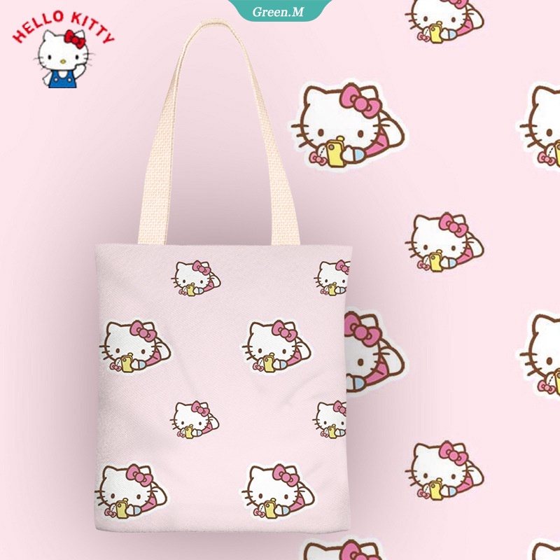 Túi Đeo Chéo Vai Bằng Vải Bố Họa Tiết Hoạt Hình Hello Kitty 2022 Dễ Thương Cho Nữ