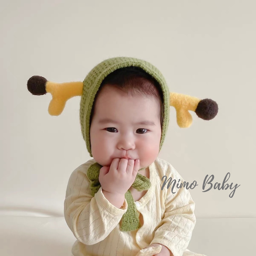 Mũ nón len che thóp mùa đông gắn sừng hươu dễ thương cho bé ML208 Mimo Baby