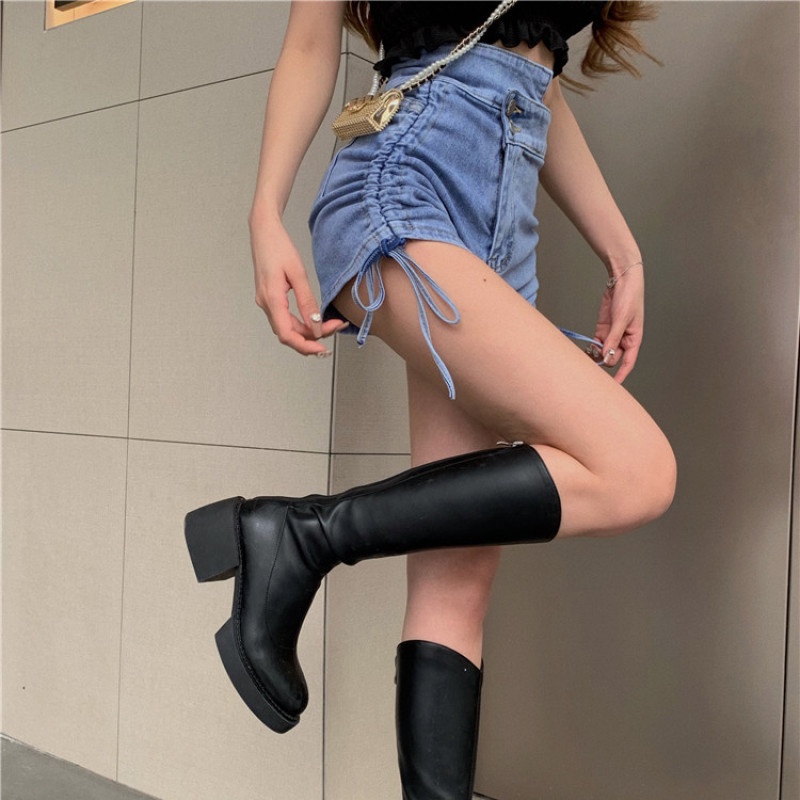 Quần Short Denim Lưng Cao Thiết Kế Độc Đáo