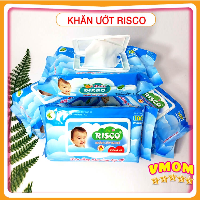 Hộp 100 Tờ Khăn Ướt Không Mùi RISCO, Mềm Mại Diệt Khuẩn Cho Trẻ Sơ Sinh