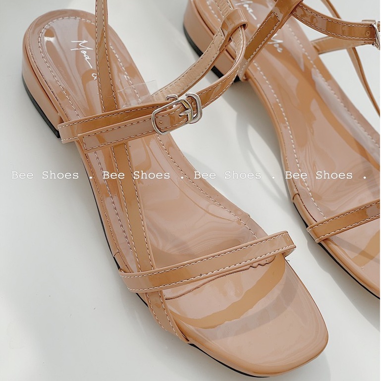 BEESHOES - SANDAL NỮ MŨI VUÔNG ĐẾ CAO 1 PHÂN - SANDAL CHẤT DA BÓNG ĐI ÊM SIÊU ÊM SIÊU MỀM SÃN MÀU ĐEN- BÒ 210208