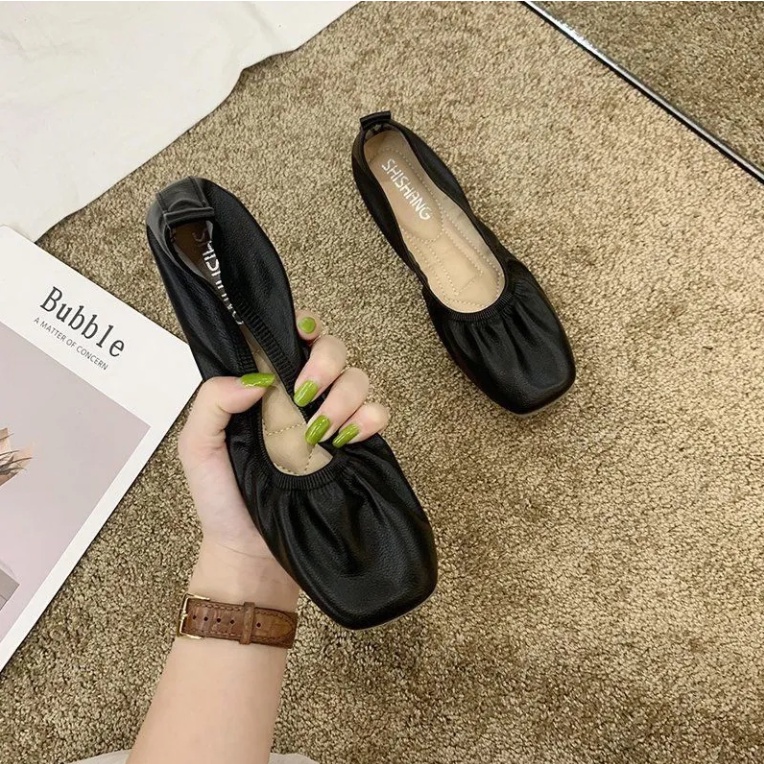 Giày Búp Bê Đế Mềm Mũi Vuông Miệng Nông Kiểu Hàn Quốc Thời Trang Cho Nữ