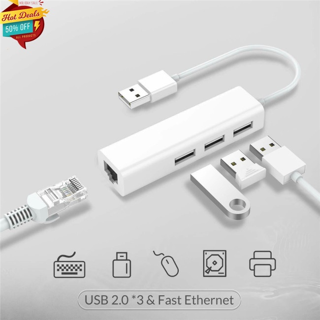 Bộ Chia 3 Cổng Usb Rj-45 Lan Card Mạng Usb Sang Ethernet