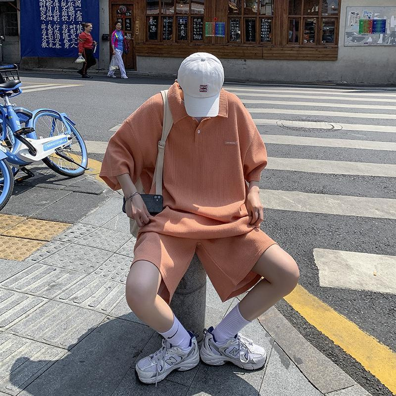 Set áo polo ngắn tay + quần short dáng rộng thời trang mùa hè phong cách Hàn Quốc cho nam