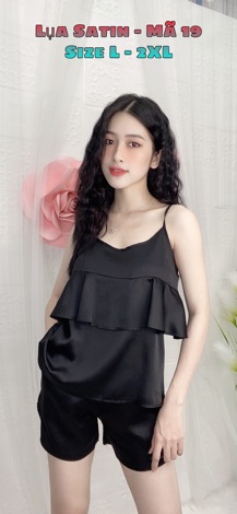 Bộ lụa satin quần đùi áo tầng