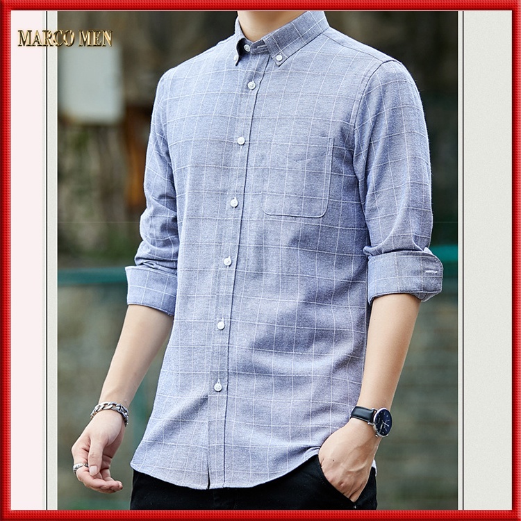 Áo sơ mi nam dài tay kẻ caro dáng Regular fit vải oxford thấm hút mồ hôi chống nhăn SM002