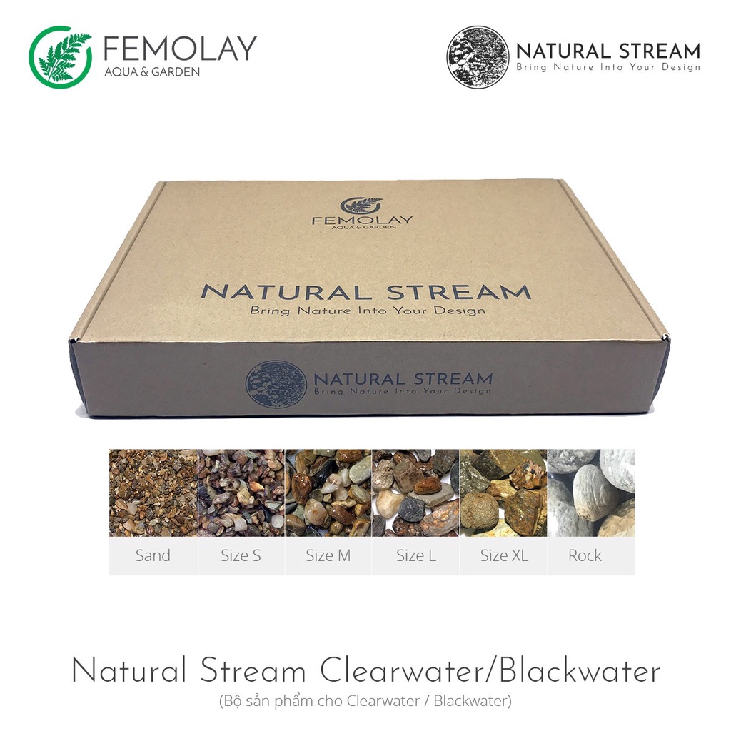 Combo Cát Suối + Sạn Suối + Đá Cuội Suối Cao Cấp Femolay Natural Stream |Trang trí Trải Nền Bể Thủy Sinh, Biotope.