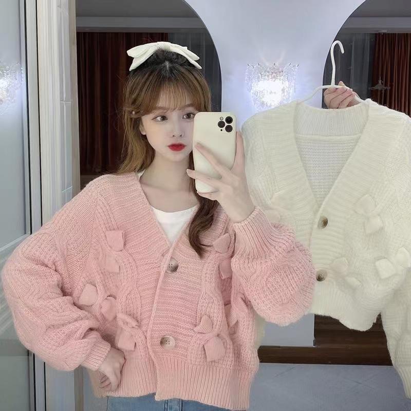 Áo Sweater Dệt Kim Dáng Rộng Đính Nơ Thời Trang Mùa Thu Hàn Quốc Mới