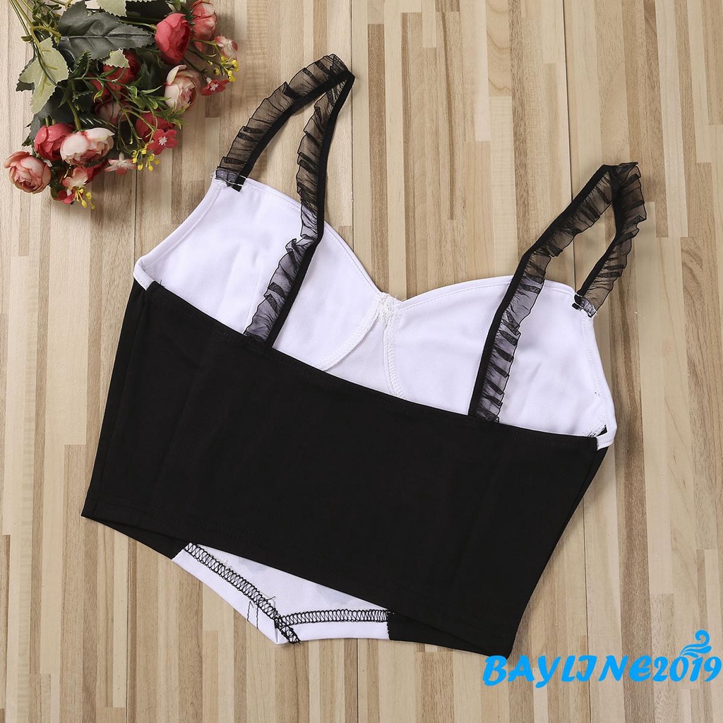 Áo Lửng Hai Dây Phối Lưới Xuyên Thấu Quyến Rũ Dành Cho Nữ