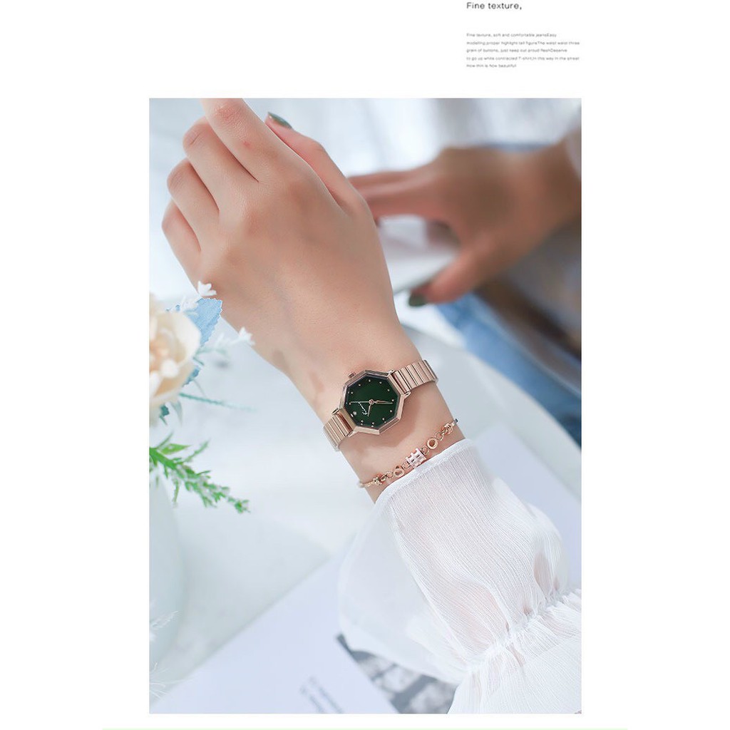 ( MẪU HOT 2021 ) Đồng hồ nữ đeo tay Kimio dây kim loại mặt bát giác sành điệu