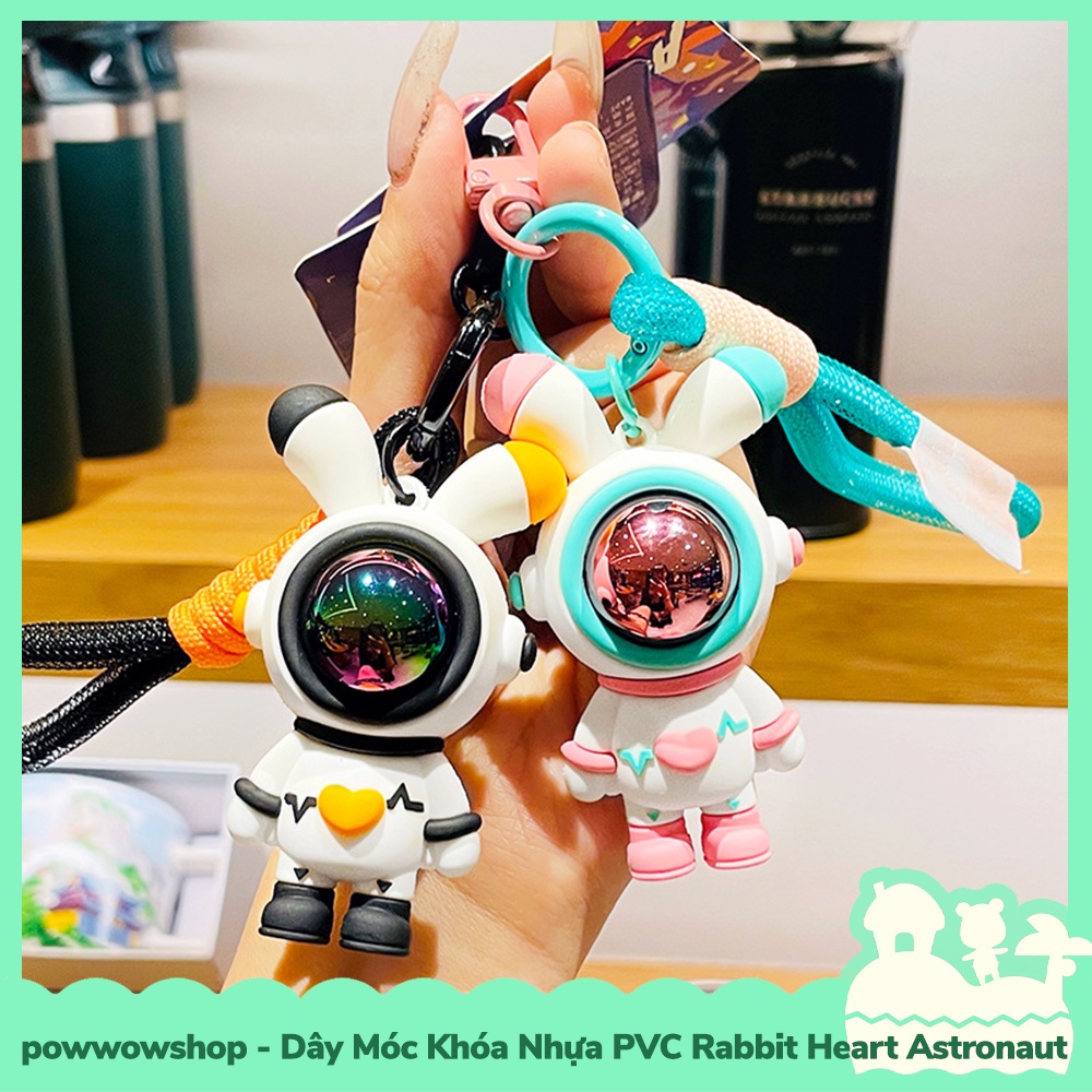 [Sẵn VN - Hỏa Tốc] Dây Móc Khóa Nhựa PVC + Kim Loại Mẫu Rabbit Heart Astronaut Thỏ Phi Hành Gia