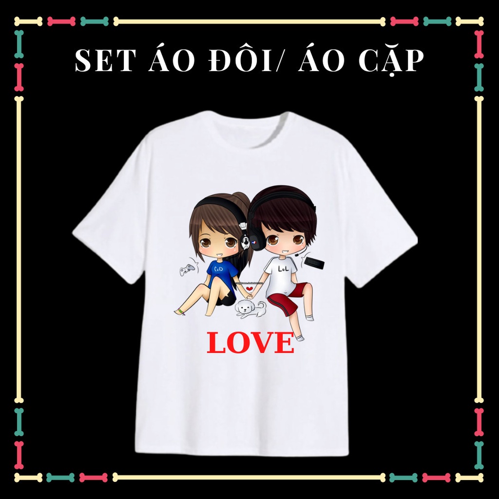 Áo thun nam nữ, áo cặp đôi, áo tình yêu cho các cặp đôi, phôm rộng, màu trắng, thun co giãn 4 chiều.