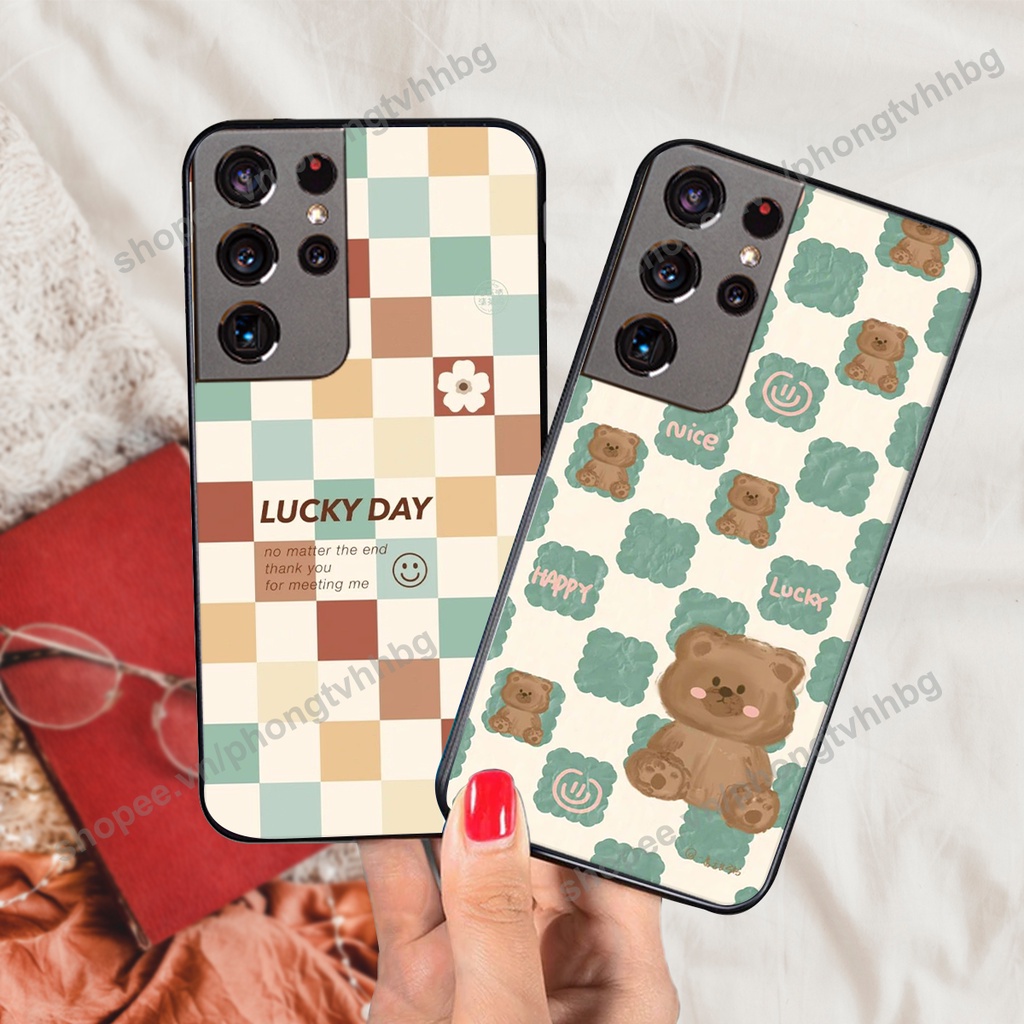 Ốp lưng Samsung S21 / S21 FE / S21 Plus / S21+ / S21 Ultra in mẫu gấu bo viền , smile mặt cười cực cute đẹp