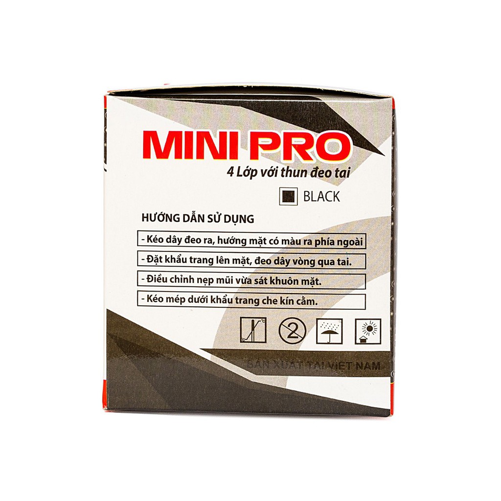 Khẩu Trang Kháng Khuẩn Cao Cấp Mini Pro Đen 4 Lớp 50 Cái