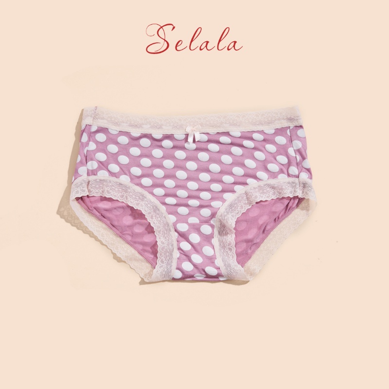Quần Lót Nữ Cotton Selala Viền Ren Phối Nơ Họa Tiết Siêu Cute QC22