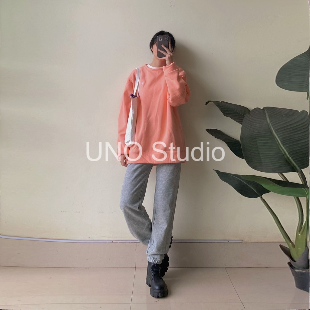 Áo seater, áo nỉ form rộng màu hồng cam pastel