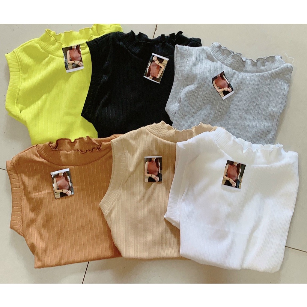 Áo thun gân đũa cổ cao sát tay ôm body croptop tối giản đi chơi thoải mái MC100