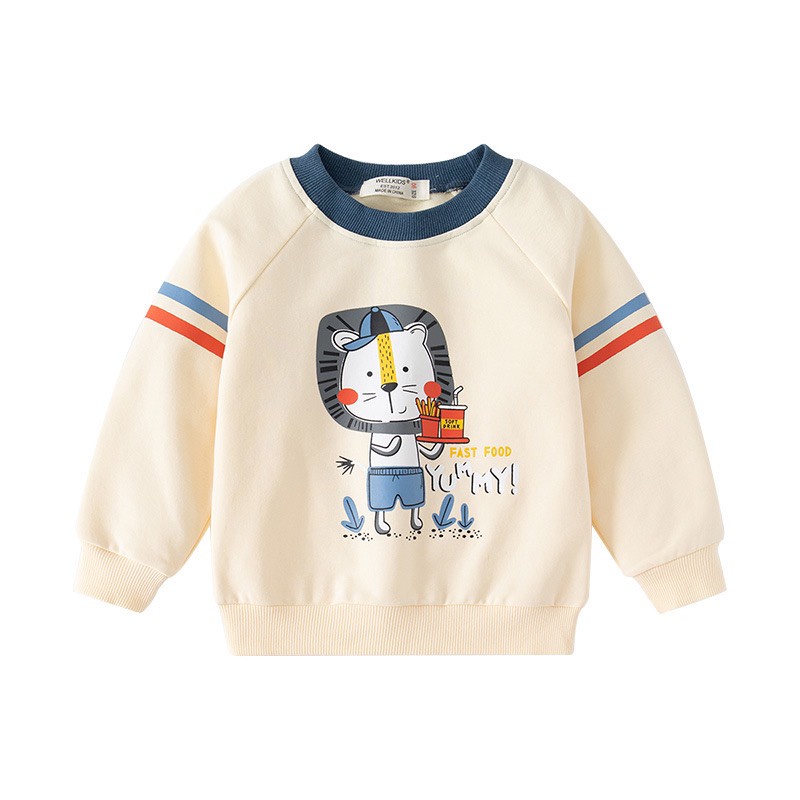 Áo nỉ bé trai WELLKIDS áo dài tay chất nỉ da cá cho bé hoạ tiết Sư tử Yummy WT1841 - WT1859