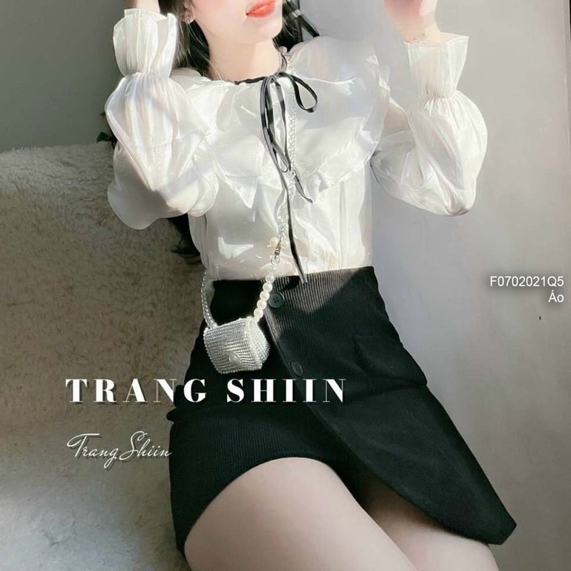Áo kiểu trắng cột nơ