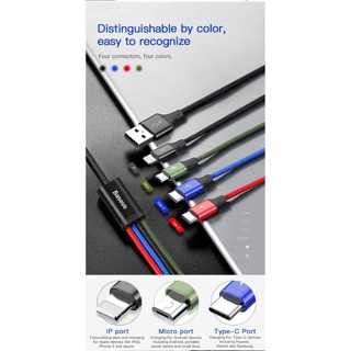 Cáp sạc 4 đầu iP/MiCRO/TYPE-C chính hãng Baseus cho iPHONE/SamSung/OPPO/Huwei...