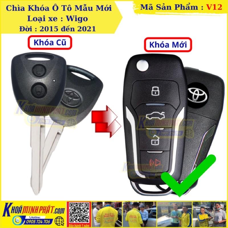 Chìa khóa xe Toyota Wigo mẫu V12