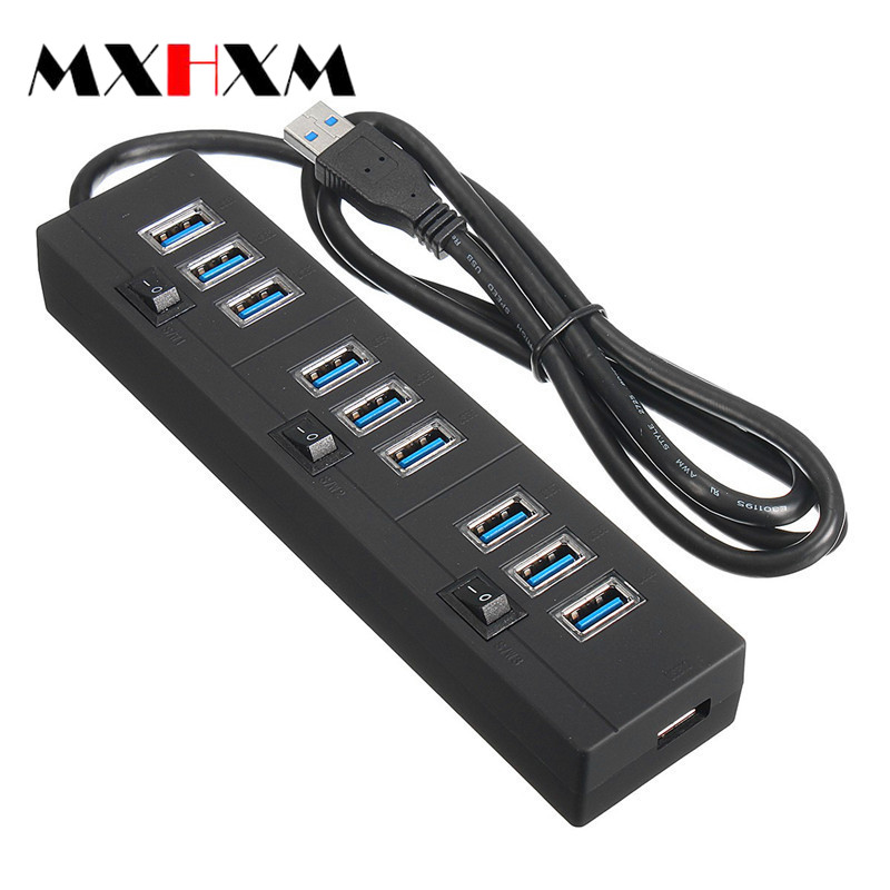 High-Speed USB 3.0 10 Ports with 3 Switches Hub Concentrator USB Deconcentrator One Drag Ten Extension 3.0hub