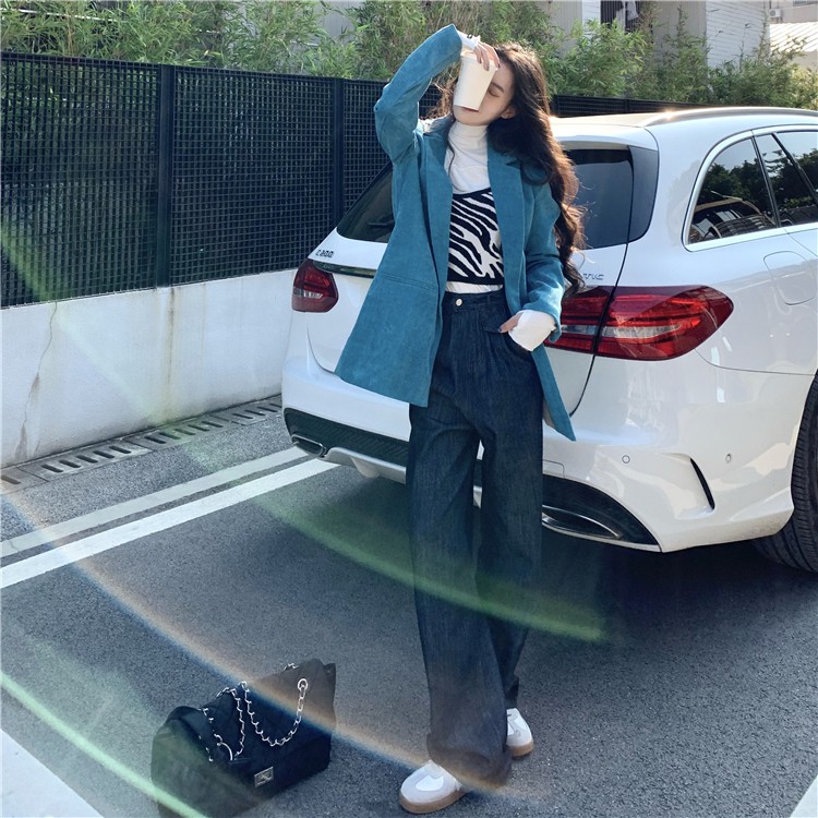 (Hàng Đẹp)Ảnh thật 4 hình cuối-2W45.Áo blazer nhung thu đông màu xanh dương sang chảnh | BigBuy360 - bigbuy360.vn