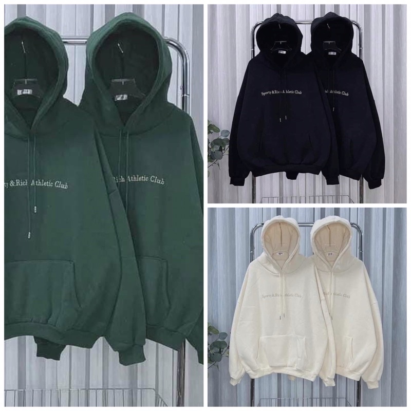 Áo hoodie nỉ ngoại Sporty Rich  Hoodies form rộng tay phồng kiểu dáng basic đường phố hàn quốc Jolie ulzzang