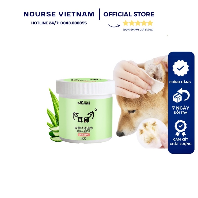 Khăn lau tai Borammy chiết xuất lô hội ngừa viêm tai rận tai cho chó mèo BM11
