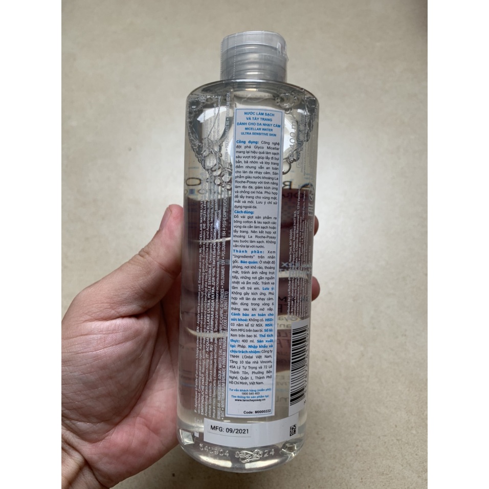 Nước làm sạch sâu và tẩy trang cho da nhạy cảm La Roche-Posay Micellar Water Ultra Sensitive Skin 400ml