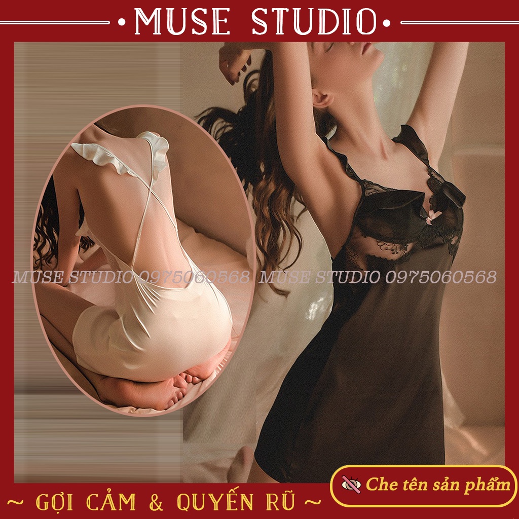 Váy ngủ sexy, Đầm ngủ hai dây bèo ngực vải santin cao cấp gợi cảm