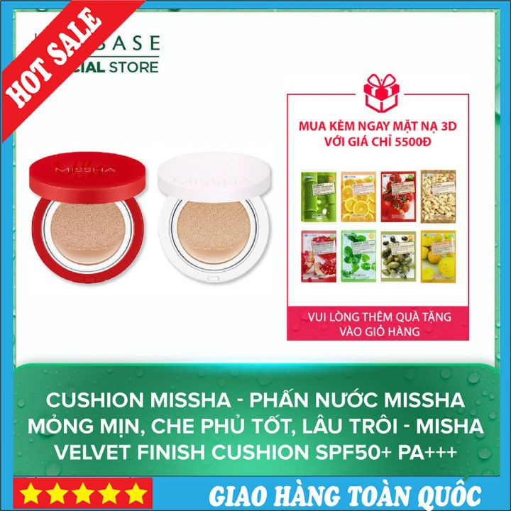 Phấn Nước Mỏng Mịn💖𝗖𝗛𝗜́𝗡𝗛 𝗛𝗔̃𝗡𝗚💖Che Phủ Tốt, Lâu Trôi Missha Velvet Finish Cushion SPF50+ PA+++ 15g