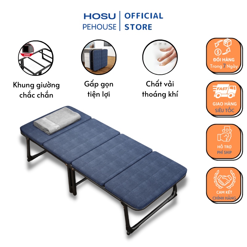 Giường gấp di động PEHOUSE 1 người, chịu tải 300kg, chân giường có bánh xe, sẵn đệm, gấp gọn dàng chỉ dày 20cm