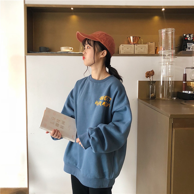 Áo len IELGY cổ tròn tay dài màu trơn in chữ thời trang Hàn Quốc cho nữ