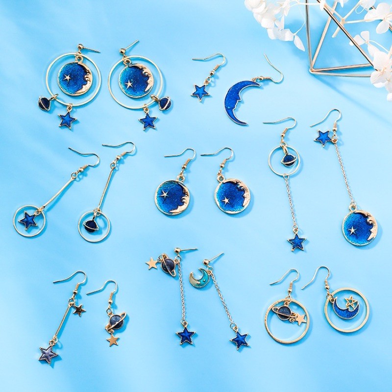 Bông tai bộ sưu tập màu xanh trăng và sao | BigBuy360 - bigbuy360.vn