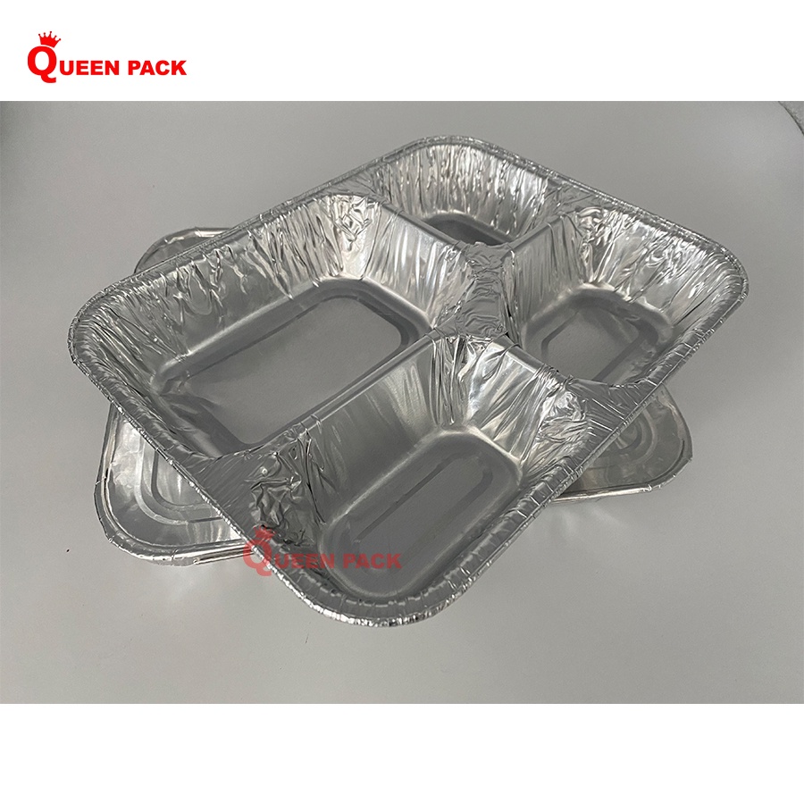 SET 50 Khay nhôm 4 ngăn Kèm Nắp Nhôm hàng cao cấp dùng cho quán ăn nhà hàng khách sạn