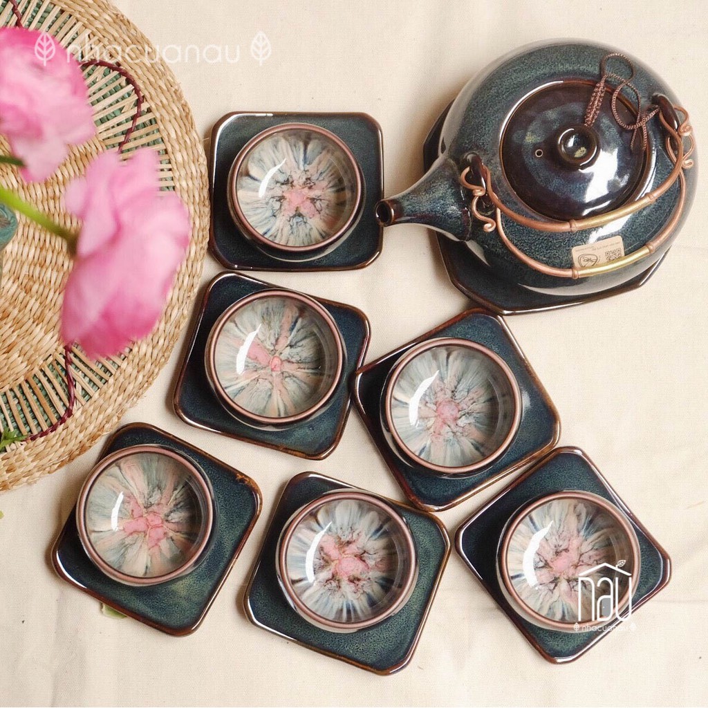 Bộ ấm chén trà, bộ bình trà gốm sứ truyền thống Bát Tràng, men Hỏa biến lòng nở hoa nghệ nhân Tô Thanh Sơn #tothanhson