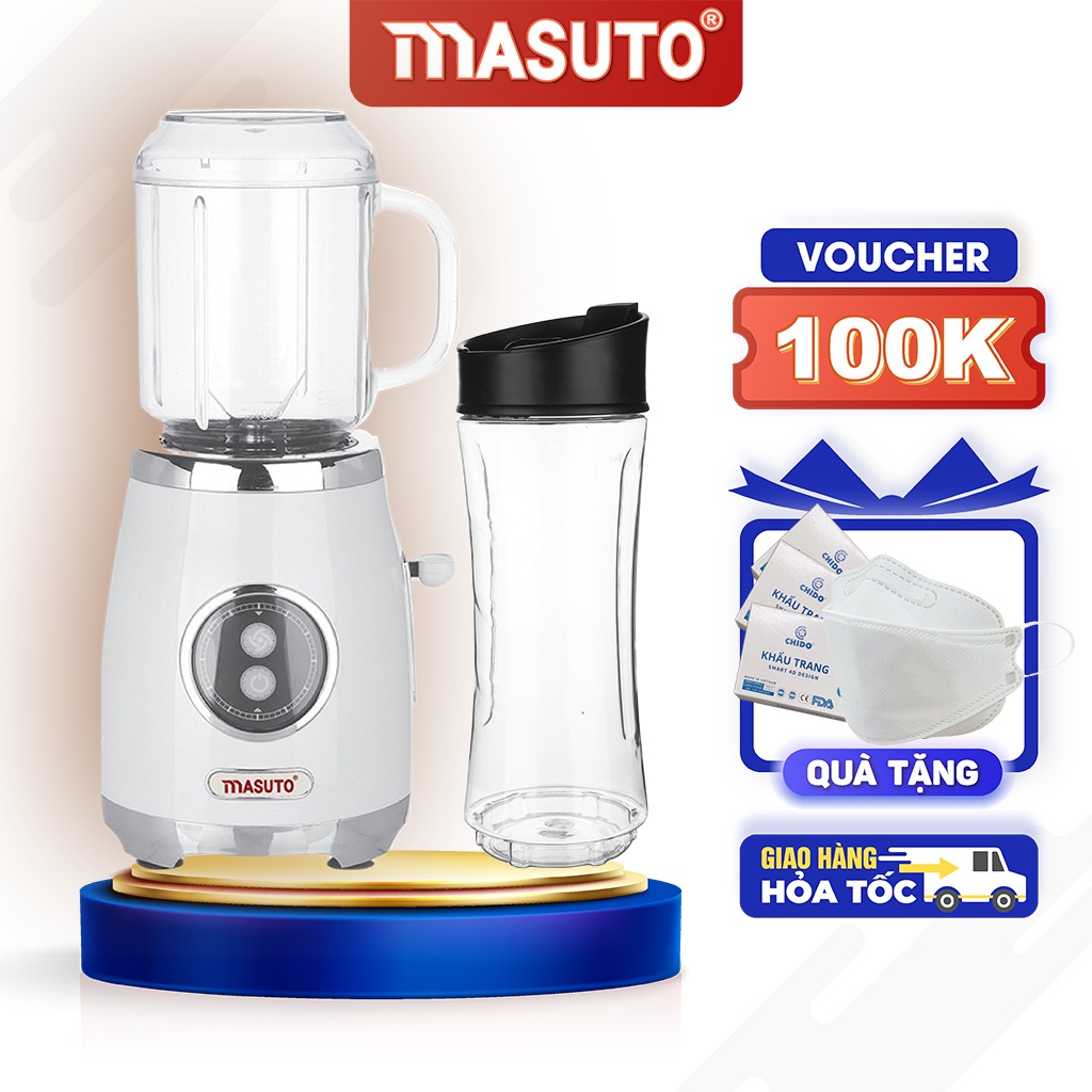 Máy xay sinh tố đa năng Masuto Blender 2 cối 0,6L say đá hạt siêu nhuyễn mịn chỉ 10s TẶNG 30 KHẨU TRANG 4D